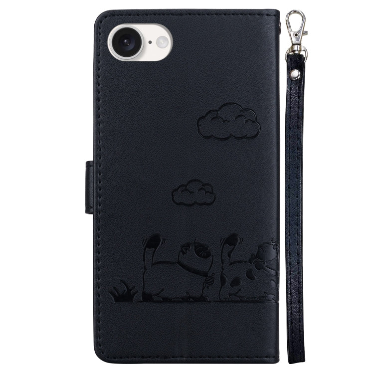 For iPhone 16e Cute Cats RFID Leather Phone Case(Black) - iPhone 16e Cases by buy2fix | Online Shopping UK | buy2fix