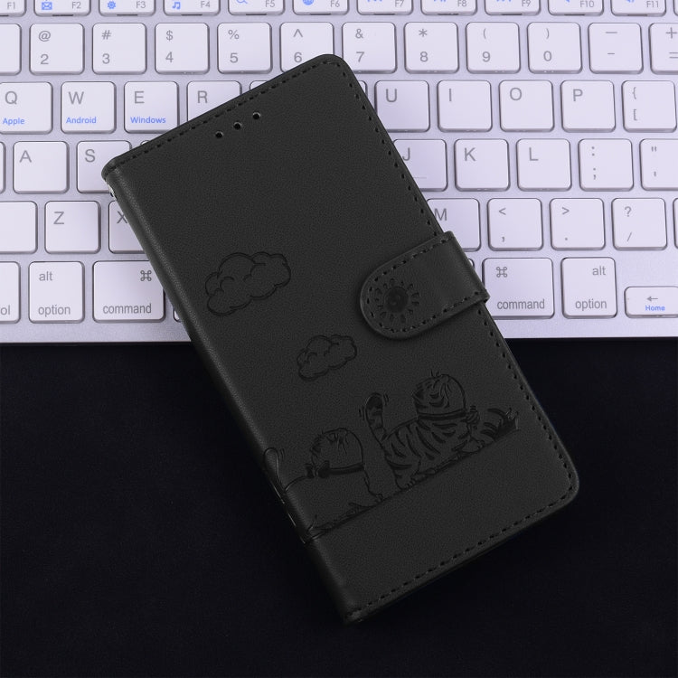 For iPhone 16e Cute Cats RFID Leather Phone Case(Black) - iPhone 16e Cases by buy2fix | Online Shopping UK | buy2fix