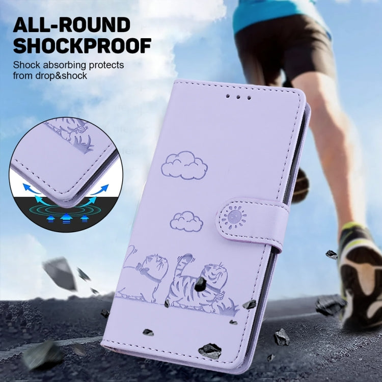 For OnePlus 13 Cute Cats RFID Leather Phone Case(Purple) - OnePlus Cases by buy2fix | Online Shopping UK | buy2fix