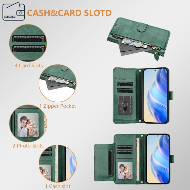 For Samsung Galaxy S25 Ultra 5G Multi-Card Slots Zipper Wallet Leather Phone Case(Green) - Galaxy S25 Ultra 5G Cases by buy2fix | Online Shopping UK | buy2fix