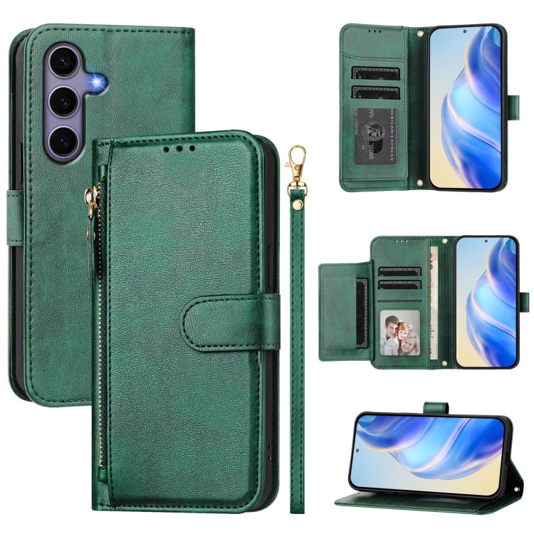 For Samsung Galaxy S25 5G Multi-Card Slots Zipper Wallet Leather Phone Case(Green) - Galaxy S25 5G Cases by buy2fix | Online Shopping UK | buy2fix