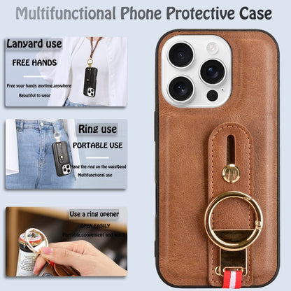 For iPhone 16 Pro Wristband Leather Back Phone Case(Brown) - iPhone 16 Pro Cases by buy2fix | Online Shopping UK | buy2fix