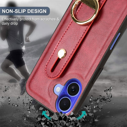 For iPhone 16 Wristband Leather Back Phone Case(Red) - iPhone 16 Cases by buy2fix | Online Shopping UK | buy2fix