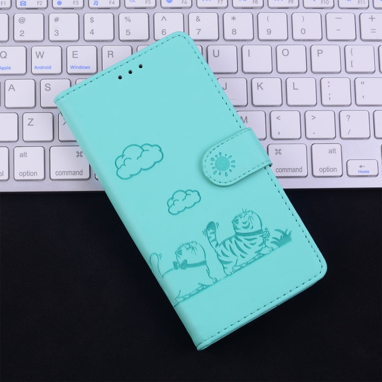 For Samsung Galaxy S25 Ultra 5G Cute Cats RFID Leather Phone Case(Green) - Galaxy S25 Ultra 5G Cases by buy2fix | Online Shopping UK | buy2fix