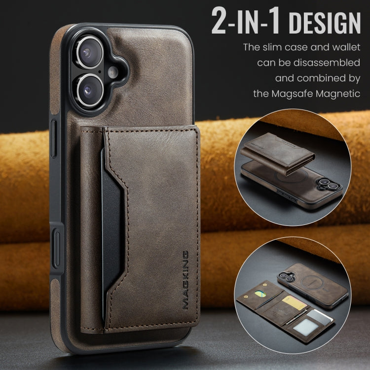 For iPhone 16 Plus DG.MING MAGKING-K2 Series MagSafe RFID Card Bag Detachable Phone Case(Coffee) - iPhone 16 Plus Cases by DG.MING | Online Shopping UK | buy2fix