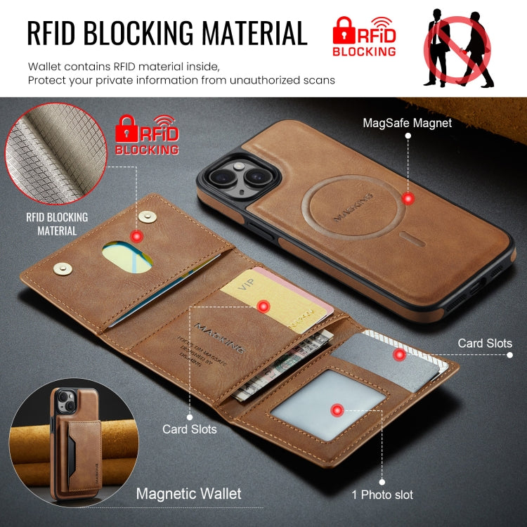 For iPhone 14 Plus DG.MING MAGKING-K2 Series MagSafe RFID Card Bag Detachable Phone Case(Brown) - iPhone 14 Plus Cases by DG.MING | Online Shopping UK | buy2fix