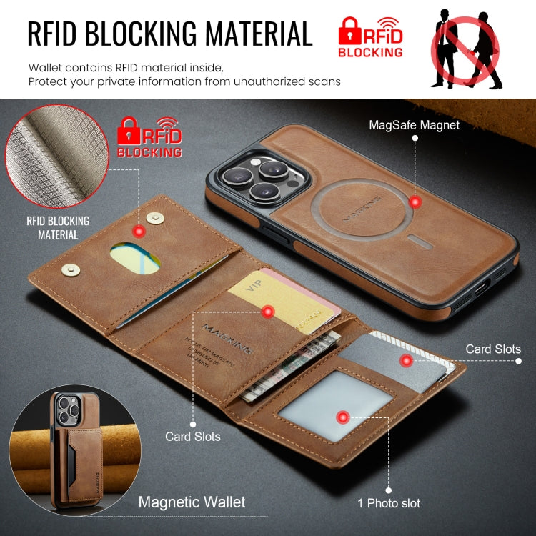 For iPhone 14 Pro DG.MING MAGKING-K2 Series MagSafe RFID Card Bag Detachable Phone Case(Brown) - iPhone 14 Pro Cases by DG.MING | Online Shopping UK | buy2fix