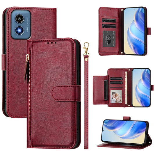 For Motorola Moto G Play 4G 2024 Global Multi-Card Slots Zipper Wallet Leather Phone Case(Dark Red) - Motorola Cases by buy2fix | Online Shopping UK | buy2fix