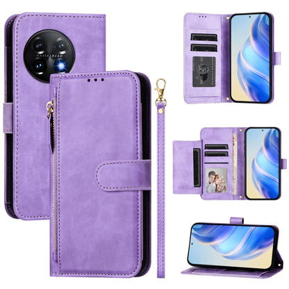 For Oneplus 11 Multi-Card Slots Zipper Wallet Leather Phone Case(Purple) - OnePlus Cases by buy2fix | Online Shopping UK | buy2fix