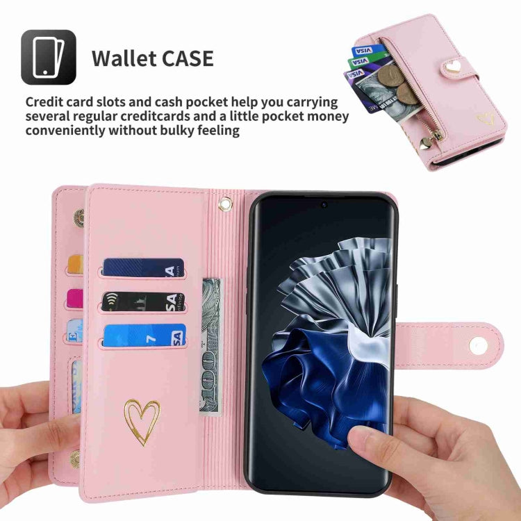 For Huawei P60 Pro POLA Love Multi-Card Slots Zipper Wallet Leather Phone Case(Pink) - Huawei Cases by POLA | Online Shopping UK | buy2fix