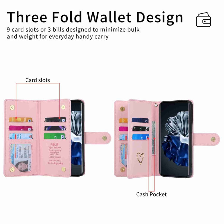 For Huawei P60 Pro POLA Love Multi-Card Slots Zipper Wallet Leather Phone Case(Pink) - Huawei Cases by POLA | Online Shopping UK | buy2fix