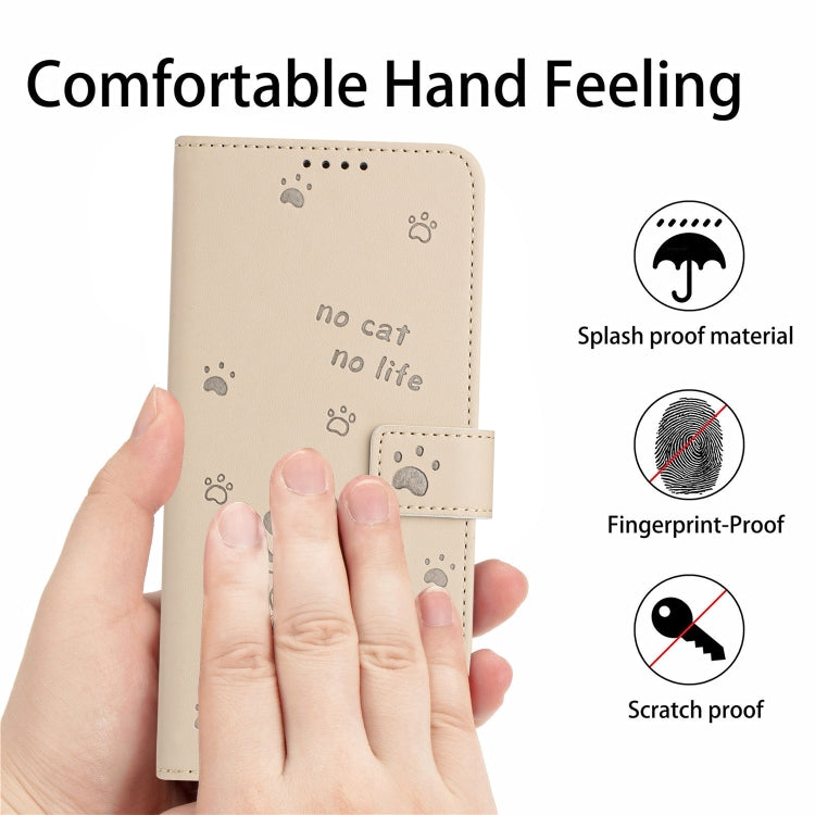 For iPhone 16 Pro Max Embossed Kitten Phone Leather Case with Lanyard(Beige) - iPhone 16 Pro Max Cases by buy2fix | Online Shopping UK | buy2fix