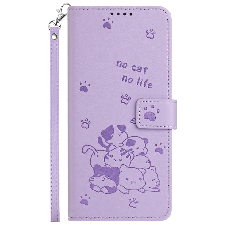 For Tecno Spark Go 2024 4G Embossed Kitten Phone Leather Case with Lanyard(Purple) - Tecno Cases by buy2fix | Online Shopping UK | buy2fix