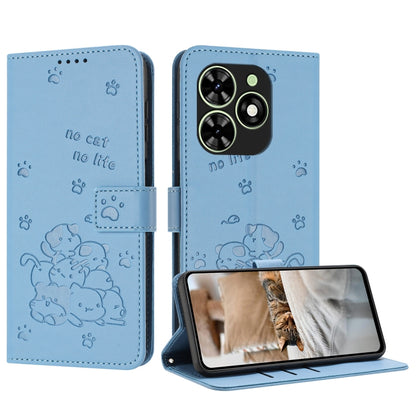 For Tecno Spark Go 2024 4G Embossed Kitten Phone Leather Case with Lanyard(Blue) - Tecno Cases by buy2fix | Online Shopping UK | buy2fix