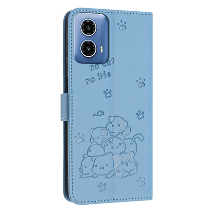 For Motorola Moto G 5G 2024 Embossed Kitten Phone Leather Case with Lanyard(Blue) - Motorola Cases by buy2fix | Online Shopping UK | buy2fix