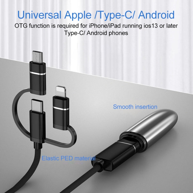 3 in 1 USB Female to Micro USB, Type-C, 8 Pin Male OTG Adapter(Silver) - OTG Adapter by buy2fix | Online Shopping UK | buy2fix