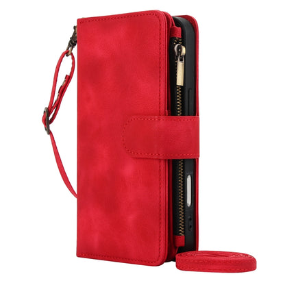 For iPhone 16 Plus Dream 9-Card Zipper Wallet RFID Leather Phone Case with Lanyard(Red) - iPhone 16 Plus Cases by buy2fix | Online Shopping UK | buy2fix