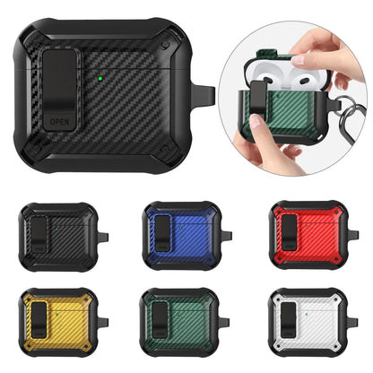 For AirPods 4 Bumblebee Carbon Fiber Shockproof Protective Case with Switch(Blue) - For AirPods 4 by buy2fix | Online Shopping UK | buy2fix