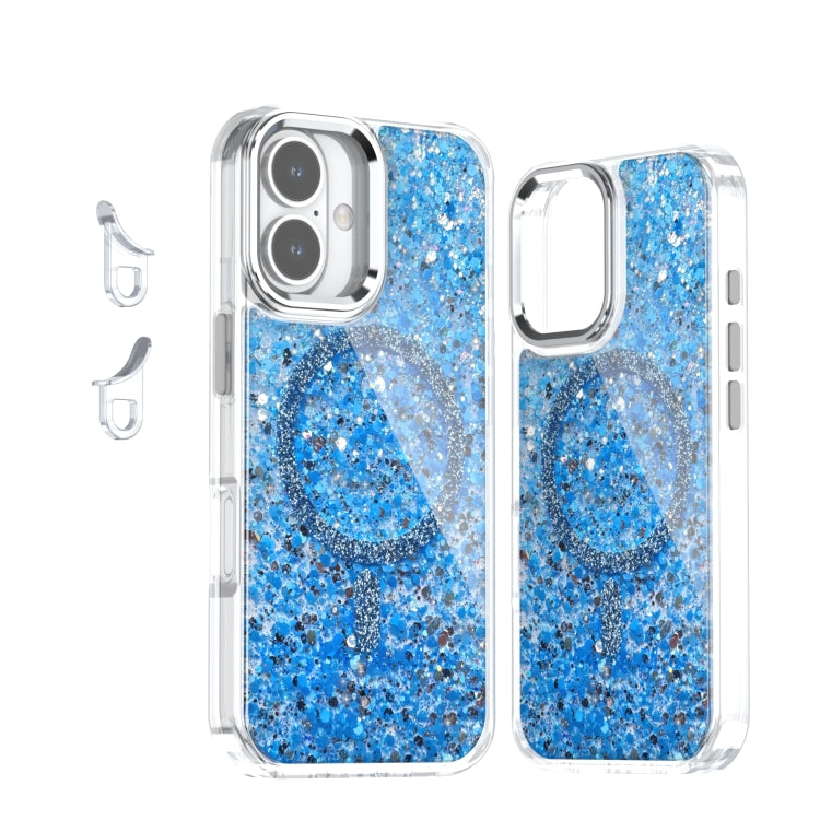 For iPhone 16 Epoxy Glitter MagSafe Magnetic TPU Phone Case(Blue) - iPhone 16 Cases by buy2fix | Online Shopping UK | buy2fix