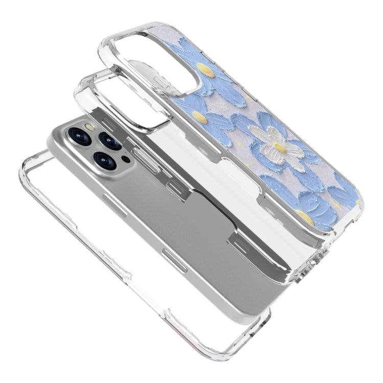 For iPhone 16 Pro Small Fresh Sticker PC + TPU Shockproof Phone Case(Blue Flower) - iPhone 16 Pro Cases by buy2fix | Online Shopping UK | buy2fix