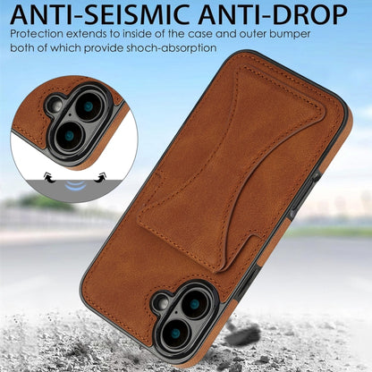 For iPhone 16 Ultra-thin Shockproof Phone Protective Case with Holder(Brown) - iPhone 16 Cases by buy2fix | Online Shopping UK | buy2fix