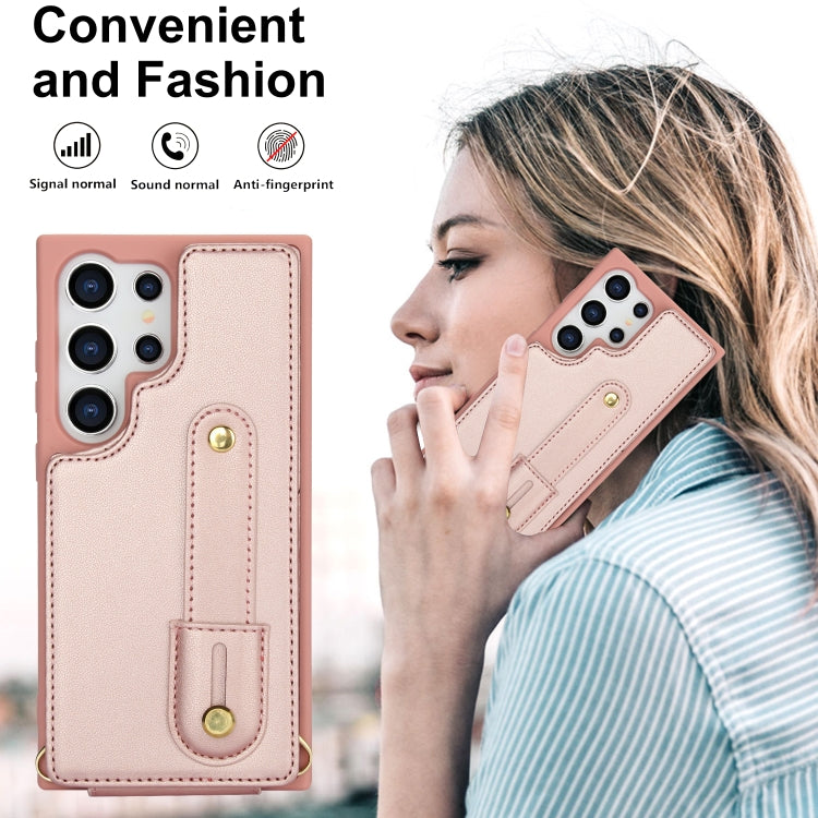 For Samsung Galaxy S25 Ultra 5G Wristband Vertical Flip Wallet Back Cover Phone Case with Long Lanyard(Rose Gold) - Galaxy S25 Ultra 5G Cases by buy2fix | Online Shopping UK | buy2fix