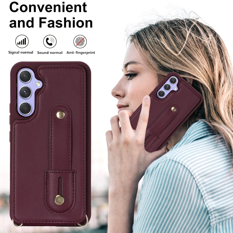 For Samsung Galaxy S25+ 5G Wristband Vertical Flip Wallet Back Cover Phone Case with Long Lanyard(Wine Red) - Galaxy S25+ 5G Cases by buy2fix | Online Shopping UK | buy2fix