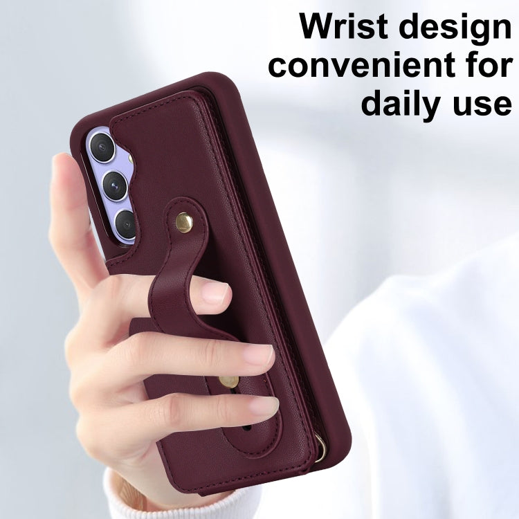 For Samsung Galaxy S25+ 5G Wristband Vertical Flip Wallet Back Cover Phone Case with Long Lanyard(Wine Red) - Galaxy S25+ 5G Cases by buy2fix | Online Shopping UK | buy2fix