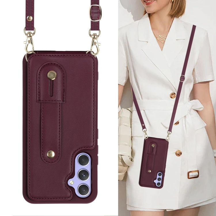 For Samsung Galaxy S25+ 5G Wristband Vertical Flip Wallet Back Cover Phone Case with Long Lanyard(Wine Red) - Galaxy S25+ 5G Cases by buy2fix | Online Shopping UK | buy2fix