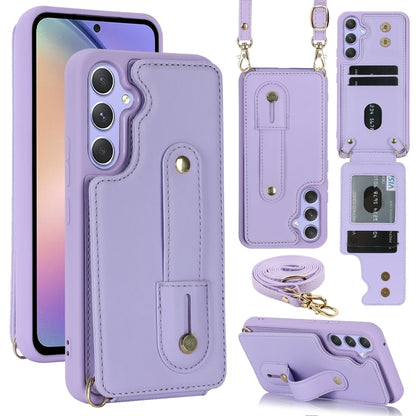 For Samsung Galaxy S25+ 5G Wristband Vertical Flip Wallet Back Cover Phone Case with Long Lanyard(Purple) - Galaxy S25+ 5G Cases by buy2fix | Online Shopping UK | buy2fix