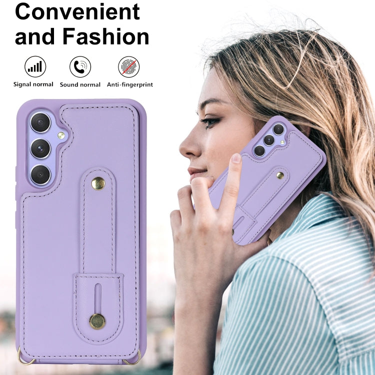 For Samsung Galaxy S25+ 5G Wristband Vertical Flip Wallet Back Cover Phone Case with Long Lanyard(Purple) - Galaxy S25+ 5G Cases by buy2fix | Online Shopping UK | buy2fix