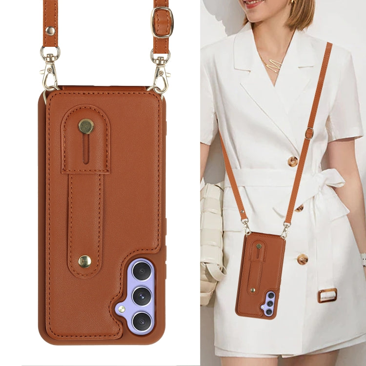 For Samsung Galaxy S25+ 5G Wristband Vertical Flip Wallet Back Cover Phone Case with Long Lanyard(Brown) - Galaxy S25+ 5G Cases by buy2fix | Online Shopping UK | buy2fix