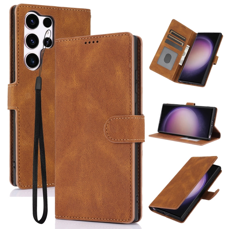 For Samsung Galaxy S25 Ultra 5G Fantasy Skin-feel Calfskin Texture Leather Phone Case(Brown) - Galaxy S25 Ultra 5G Cases by buy2fix | Online Shopping UK | buy2fix