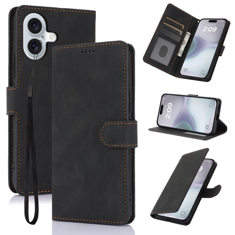 For iPhone 16 Plus Fantasy Skin-feel Calfskin Texture Leather Phone Case(Black) - iPhone 16 Plus Cases by buy2fix | Online Shopping UK | buy2fix