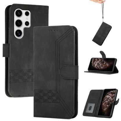 For Samsung Galaxy S25 Ultra 5G Cubic Skin Feel Flip Leather Phone Case(Black) - Galaxy S25 Ultra 5G Cases by buy2fix | Online Shopping UK | buy2fix