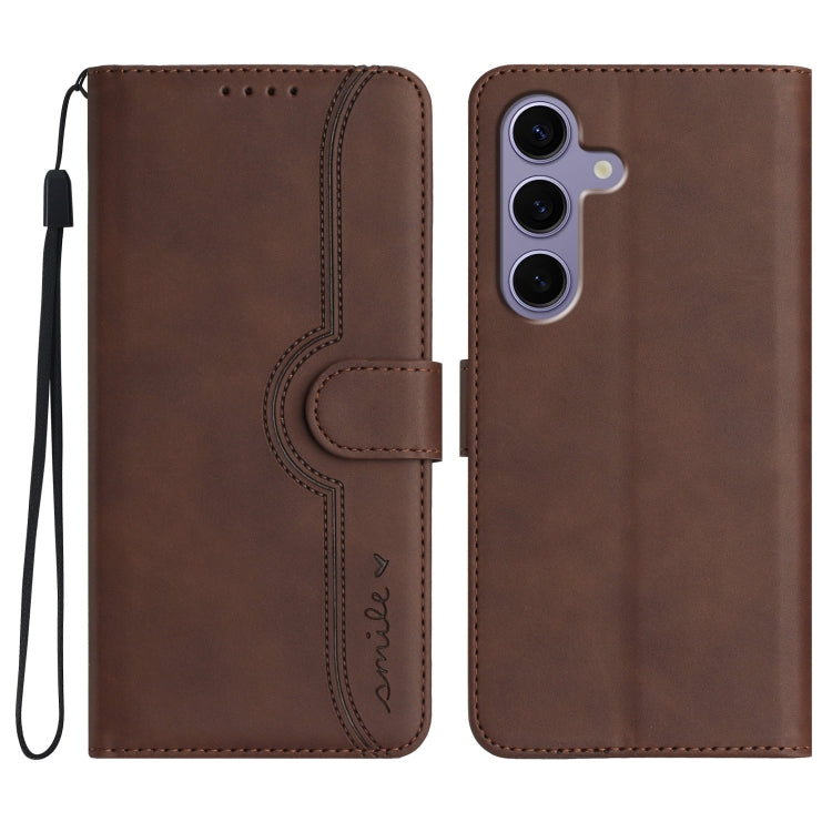 For Samsung Galaxy S25 5G Heart Pattern Skin Feel Leather Phone Case(Brown) - Galaxy S25 5G Cases by buy2fix | Online Shopping UK | buy2fix