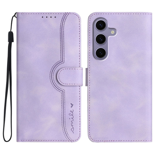 For Samsung Galaxy S25 5G Heart Pattern Skin Feel Leather Phone Case(Purple) - Galaxy S25 5G Cases by buy2fix | Online Shopping UK | buy2fix