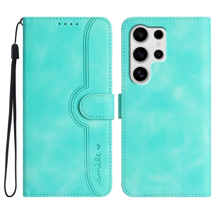 For Samsung Galaxy S25 Ultra 5G Heart Pattern Skin Feel Leather Phone Case(Light Blue) - Galaxy S25 Ultra 5G Cases by buy2fix | Online Shopping UK | buy2fix