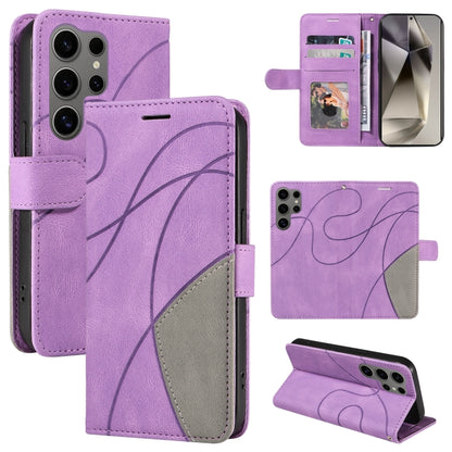 For Samsung Galaxy S25 Ultra 5G Dual-color Splicing Flip Leather Phone Case(Purple) - Galaxy S25 Ultra 5G Cases by buy2fix | Online Shopping UK | buy2fix