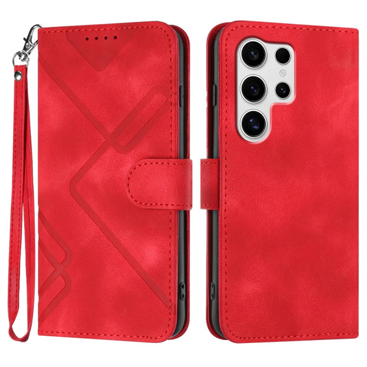 For Samsung Galaxy S25 Ultra 5G Line Pattern Skin Feel Leather Phone Case(Red) - Galaxy S25 Ultra 5G Cases by buy2fix | Online Shopping UK | buy2fix