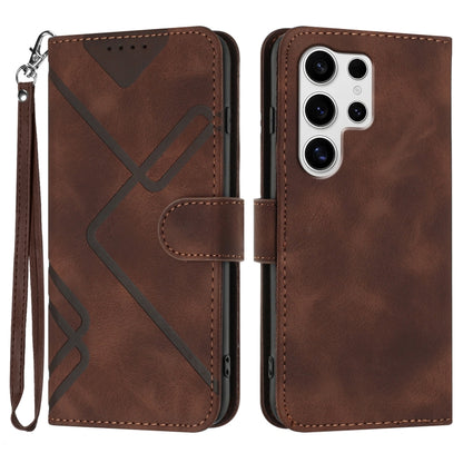 For Samsung Galaxy S25 Ultra 5G Line Pattern Skin Feel Leather Phone Case(Coffee) - Galaxy S25 Ultra 5G Cases by buy2fix | Online Shopping UK | buy2fix