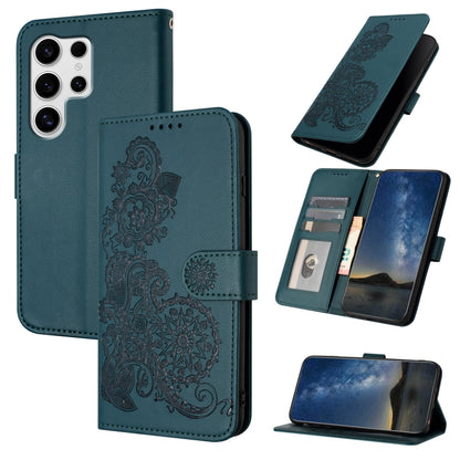 For Samsung Galaxy S25 Ultra 5G Datura Flower Embossed Flip Leather Phone Case(Dark Green) - Galaxy S25 Ultra 5G Cases by buy2fix | Online Shopping UK | buy2fix