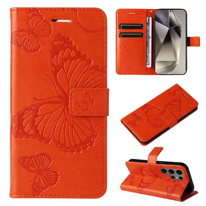 For Samsung Galaxy S25 Ultra 5G 3D Butterfly Embossed Pattern Flip Leather Phone Case(Orange) - Galaxy S25 Ultra 5G Cases by buy2fix | Online Shopping UK | buy2fix