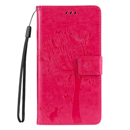 For Samsung Galaxy S25 Ultra 5G Tree & Cat Embossed Pattern Flip Leather Phone Case(Rose Red) - Galaxy S25 Ultra 5G Cases by buy2fix | Online Shopping UK | buy2fix