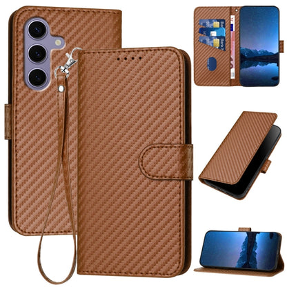 For Samsung Galaxy S25 5G YX0070 Carbon Fiber Buckle Leather Phone Case with Lanyard(Coffee) - Galaxy S25 5G Cases by buy2fix | Online Shopping UK | buy2fix