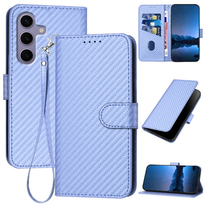 For Samsung Galaxy S25 5G YX0070 Carbon Fiber Buckle Leather Phone Case with Lanyard(Light Purple) - Galaxy S25 5G Cases by buy2fix | Online Shopping UK | buy2fix