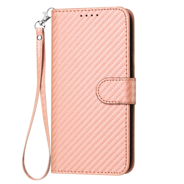 For Samsung Galaxy S25 5G YX0070 Carbon Fiber Buckle Leather Phone Case with Lanyard(Pink) - Galaxy S25 5G Cases by buy2fix | Online Shopping UK | buy2fix