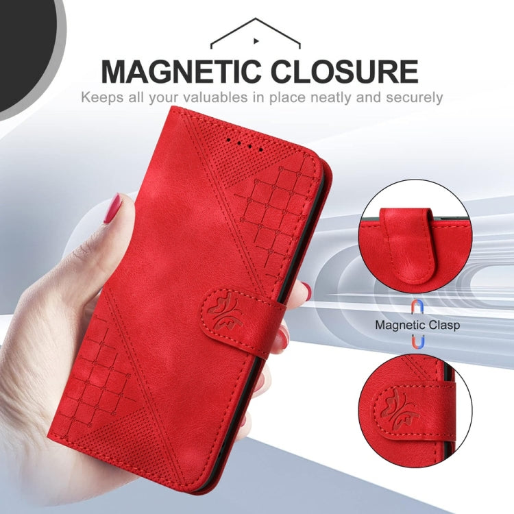 For Samsung Galaxy S25 5G YX0080 Grid Butterfly Embossed Pattern Flip Leather Phone Case with Lanyard(Red) - Galaxy S25 5G Cases by buy2fix | Online Shopping UK | buy2fix