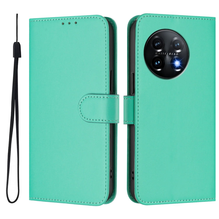 For OnePlus 11 Skin Feel Solid Color Leather Phone Case with Lanyard(Green) - OnePlus Cases by buy2fix | Online Shopping UK | buy2fix