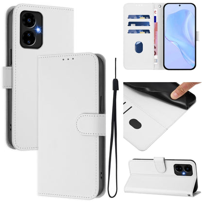 For Boost MobIle Celero 5G 2024 / 3 5G Skin Feel Solid Color Leather Phone Case with Lanyard(White) - More Brand by buy2fix | Online Shopping UK | buy2fix